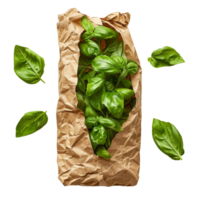 Fresh Basil in Brown Paper Bag png