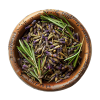 lavanda e alecrim dentro argila tigela png