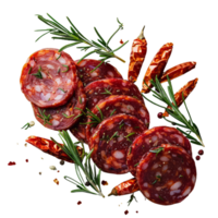 picante fatiado salame com ervas e Pimenta pimentas png