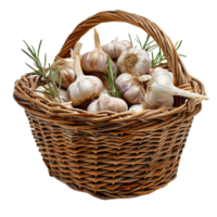 Garlic and Rosemary in Wicker Basket png