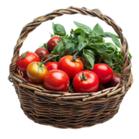 Fresh Tomato Harvest in Wicker Basket png