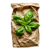 Fresh Basil on Crumpled Brown Paper png