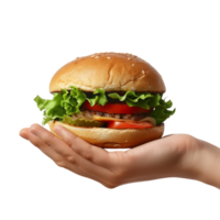 Fresco hamburguesa en mano png