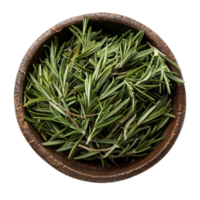 Fresh Rosemary Sprigs in Wooden Bowl png