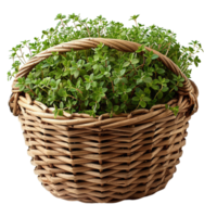 Woven Basket with Fresh Green Thyme png