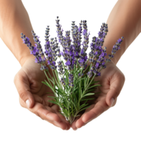 Hands Holding Lavender Bouquet png