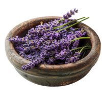 Lavender Sprigs in a Rustic Wooden Bowl png