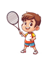 cartoon boy tennis player, on transparent background png