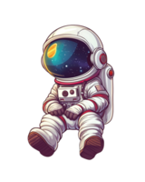 dettagliato cartone animato astronauta galleggiante nel zero gravità, casco riflettendo il vastità di spazio e stelle png