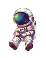 Detailed cartoon astronaut floating in zero gravity, helmet reflecting the vastness of space and stars png