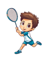 cartoon boy tennis player, on transparent background png