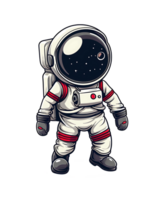 Detailed cartoon astronaut floating in zero gravity, helmet reflecting the vastness of space and stars png