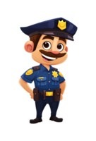 Cartoon illustration of a smiling male police officer in uniform, standing confidently with hands on hips png