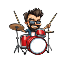 enérgico Rocha baterista dentro desempenho intermediário, apaixonadamente jogando uma tambor conjunto dentro uma dinâmico pose png