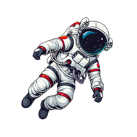 Detailed cartoon astronaut floating in zero gravity, helmet reflecting the vastness of space and stars png