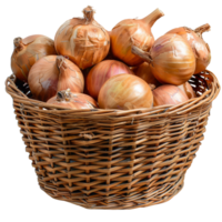 Fresh Onions in a Wicker Basket png