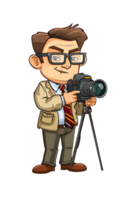 Digital illustration of a male journalist with a camera on a tripod, poised for reporting png