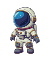 Detailed cartoon astronaut floating in zero gravity, helmet reflecting the vastness of space and stars png