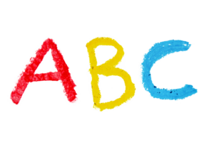 Colorful abc letters drawn with crayon on transparent background png