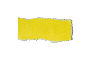 Ripped yellow paper piece isolated on transparent background. Torn paper with copy space. Top view, flat lay. png