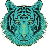 un Tigre con un verde cara y un azul y verde ojo. logo diseño vector