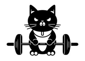 Cat lifting weights deadlifting lover gym girl club logo concept black and white kitten deadlifting strength training funny humor minimalist illustration cut file sticker vector