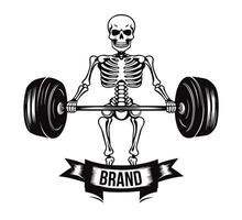 Skeleton lifting weights deadlifting gym club logo concept black and white minimalist strength training working out gothic illustration cut file vector
