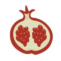 illustration in flat style on theme of autumn harvest. Half of pomegranate, colorful hand drawn illustration. Cozy autumn, season concept vector