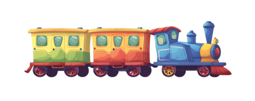 un dibujos animados tren con Tres carros en él, en transparente antecedentes png