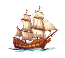 sailing ship sailing on the sea, on transparent background png