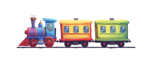 a cartoon train with three cars on it, on transparent background png