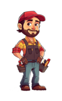 A friendly cartoon handyman with a tool belt and hard hat, ready for maintenance work png