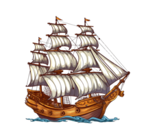 sailing ship sailing on the sea, on transparent background png