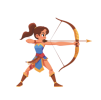 concentré femelle archer dans action pose avec arc et La Flèche sur transparent Contexte png