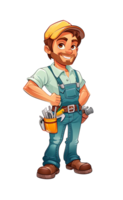 A friendly cartoon handyman with a tool belt and hard hat, ready for maintenance work png