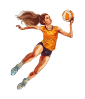 volleyball player jumping to catch the ball, on transparent background png