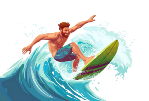 surfer surfing on the ocean wave on transparent background png