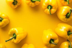 amarillo campana pimientos aislado en un vibrante amarillo degradado antecedentes foto