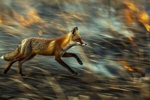 Fox darting across a firebreak, narrow escape from the flames, dynamic movement captured photo