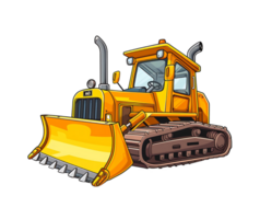 ein Bulldozer auf ein Schmutz Straße, auf transparent Hintergrund png