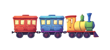 un' cartone animato treno con tre macchine su esso, su trasparente sfondo png