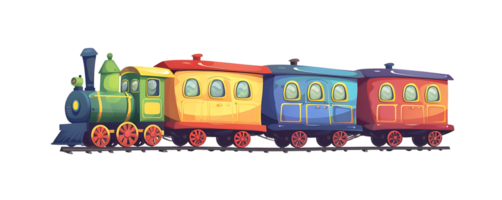 uma desenho animado trem com três carros em isto, em transparente fundo png