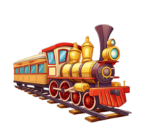 cartoon train on the tracks, on transparent background png