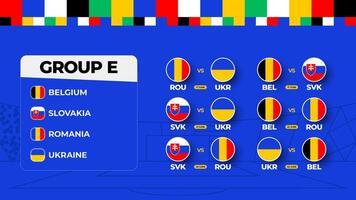 Group E Football cup 2024 matches. national team Schedule match in the final stage at the 2024 Football Championship. illustration of world soccer matches vector