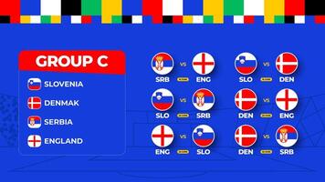 Group C Football cup 2024 matches. national team Schedule match in the final stage at the 2024 Football Championship. illustration of world soccer matches vector