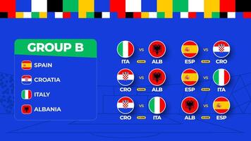 Group B Football cup 2024 matches. national team Schedule match in the final stage at the 2024 Football Championship. illustration of world soccer matches vector