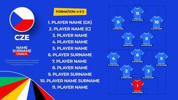 Czech republic Football team starting formation. 2024 football team lineup on filed football graphic for soccer starting lineup squad. illustration vector