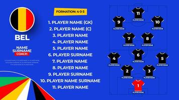 Belgium Football team starting formation. 2024 football team lineup on filed football graphic for soccer starting lineup squad. illustration vector