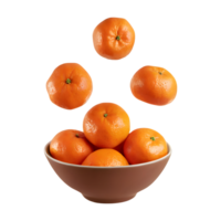 Tangerines flying in a bowl isolated on transparent background png