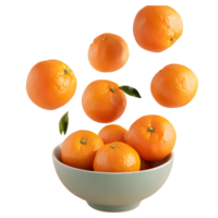 Tangerines flying in a bowl isolated on transparent background png